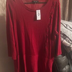 Red TOZZI ALI Sweater with Lace-Up Detail